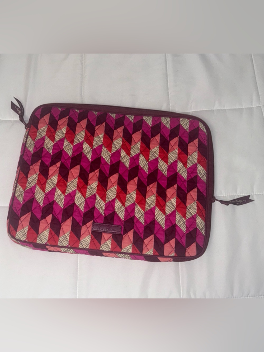 Vera Bradley Pink Red Chevron Quilted Laptop Sleeve